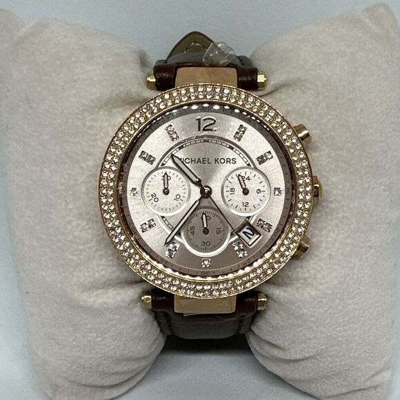 Michael Kors Parker MK5896 Women's Brown Leather Analog Dial Quartz Watch HME445 - Picture 1 of 11